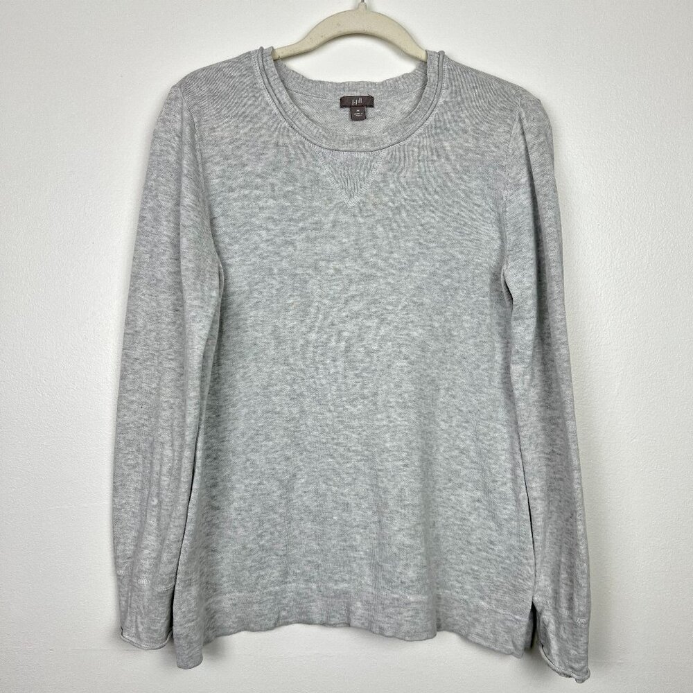 J.Jill Women’s Med Casual Sweater Pullover Cotton Fold Over Wrists Heather Grey
